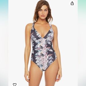 BCBGMAXAZRIA Women's Shirred V-Neck Crossback One Piece Swimsuit Sz 6 NWT‎